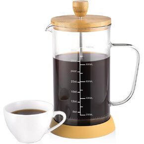 wedrink French Press Coffee Maker 34oz, Thicken Heat-Resistant Borosilicate Glass Bamboo Lid Coffee Press (1000ml)