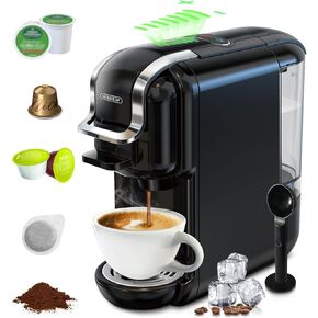 HiBREW H2B 5-in-1 Pods Coffee Maker, 19 Bar Espresso Machine for Pods, for Kcup*/Nes*/DG*/Espresso Powder, Makes iced coffee (Black)