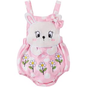 Twopumpkin Newborn Easter Outfit Baby Girl My First Easter Bunny Onesie Bubble Romper Sleeveless Overalls Infant Outfits
