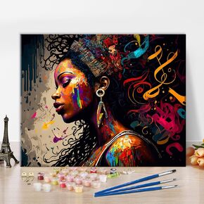 TUMOVO Abstract Black Girl Paint by Number for Adults Beginner DIY Music Afro Woman Painting by Numbers Kits for Kids Paintwork Paint Kits Canvas Arts Crafts for Home 16"x20"