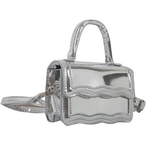 QWINEE Women's Metallic PU Leather Single Strap Shoulder Bags Funky Waterproof Top Handle Mini Square Bag Crossbody Handbags