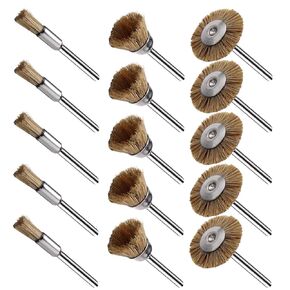 15 Pieces Yellow Pig Hair Brushes, Small Brush Wheel, Polishing Wheel Kits for Dremel Rotary Tools (1/8 Inch Mandrel)