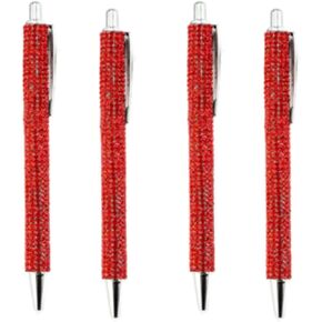 4Pcs Red Rhinestone Bling Metal Ballpoint Pens Stationery Press Pen Black Ink Gift Pens for Women Girls Coworkers Novelty Cool Signature Pen Writing and Correction Supplies Pens and Refills