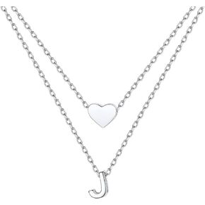 ChicSilver Heart Necklace and Initial Necklace for Women Girls 925 Sterling Silver Dainty Layered Initial Choker Necklaces