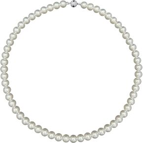 Pearl Strand Necklace for Women with Faux White Round Crystal Pearl Easy Open Clasp 8-10mm Wide 17.72 Inches Bridesmaid Necklace Fashion Jewelry Gifts for Her