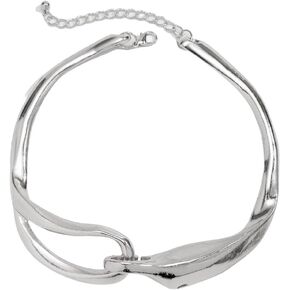 Chunky Silver Metal Buckle Collar Necklace for Women Teen Girls,Thick Geometric Metallic Unisex Abstract Choker Necklace Statement Fashion Chain Necklace Cool Punk Jewelry Gifts