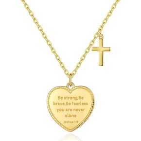 14K Gold Plated Engraved Coin Pendant Necklace for Women Christian Bible Verse Cross Necklace Prayer Faith Religious Jewelry Gifts