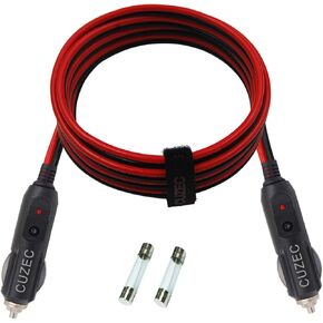Heavy-Duty 20A 5.3ft / 1.6m 14 AWG Male to Male Cigarette Lighter Plug Charger Cord with LED Indicator and 20A Fuse Protection on Both Plugs