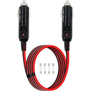 RIIEYOCA Heavy Duty 14AWG 12V Car Cigarette Lighter Power Cable, Cigarette Lighter Male to Male Charger Cord with LED Lights and 15A Fuse(3m/9.8ft)
