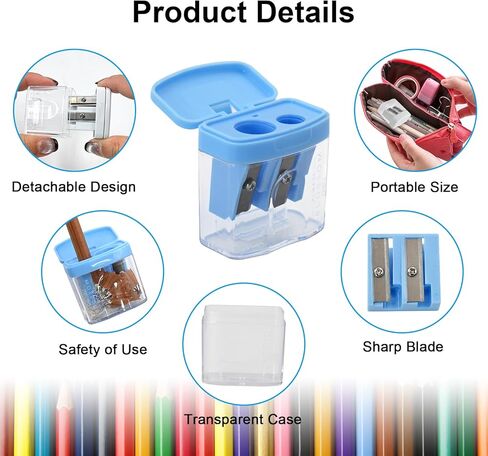 مبراة أقلام رصاص بفتحة مزدوجة، 4 قطع مبراة يدوية لأقلام الرصاص أو أقلام التلوين العادية والكبيرة الحجم، مبراة أقلام ملونة، محمولة لهدايا اللوازم المكتبية المدرسية in Kuwait