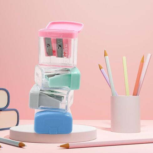 مبراة أقلام رصاص بفتحة مزدوجة، 4 قطع مبراة يدوية لأقلام الرصاص أو أقلام التلوين العادية والكبيرة الحجم، مبراة أقلام ملونة، محمولة لهدايا اللوازم المكتبية المدرسية in Kuwait