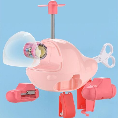 Cartoon Aircraft Pencil Sharpener with Scissor Eraser Pencil Ruler Stapler Portable Stationery Set Back to Supplies (Random Style) in Saudi Arabia