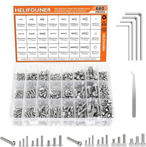 420 Pieces M2.5 x 4mm /6mm /8mm /10mm /12mm /16mm /20mm /25mm, Hex Socket Head Cap Bolts Screws Washers Nuts Kit, 304 Stainless Steel in Saudi Arabia