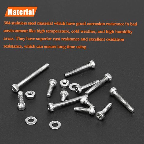 420 Pieces M2.5 x 4mm /6mm /8mm /10mm /12mm /16mm /20mm /25mm, Hex Socket Head Cap Bolts Screws Washers Nuts Kit, 304 Stainless Steel in Saudi Arabia