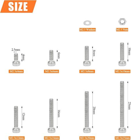 420 Pieces M2.5 x 4mm /6mm /8mm /10mm /12mm /16mm /20mm /25mm, Hex Socket Head Cap Bolts Screws Washers Nuts Kit, 304 Stainless Steel in Saudi Arabia