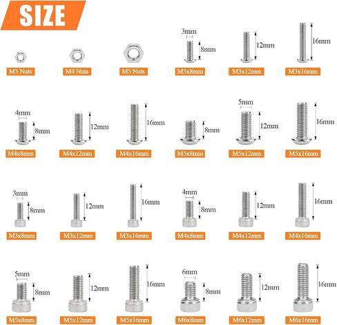 420 Pieces M2.5 x 4mm /6mm /8mm /10mm /12mm /16mm /20mm /25mm, Hex Socket Head Cap Bolts Screws Washers Nuts Kit, 304 Stainless Steel in Saudi Arabia