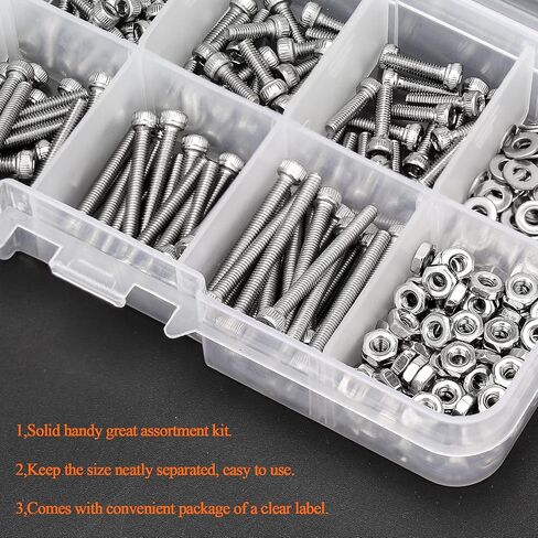 420 Pieces M2.5 x 4mm /6mm /8mm /10mm /12mm /16mm /20mm /25mm, Hex Socket Head Cap Bolts Screws Washers Nuts Kit, 304 Stainless Steel in Saudi Arabia