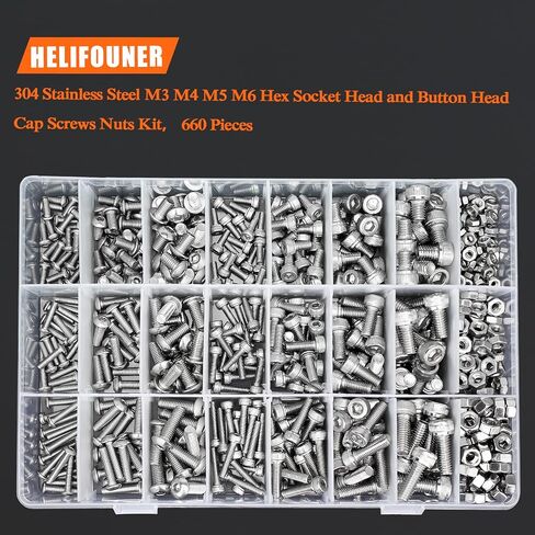 420 Pieces M2.5 x 4mm /6mm /8mm /10mm /12mm /16mm /20mm /25mm, Hex Socket Head Cap Bolts Screws Washers Nuts Kit, 304 Stainless Steel in Saudi Arabia