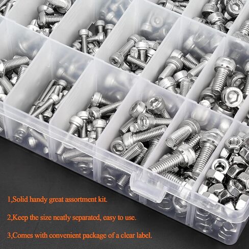 420 Pieces M2.5 x 4mm /6mm /8mm /10mm /12mm /16mm /20mm /25mm, Hex Socket Head Cap Bolts Screws Washers Nuts Kit, 304 Stainless Steel in Saudi Arabia