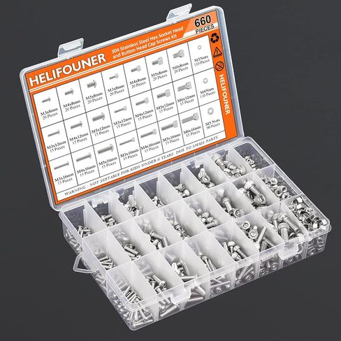 420 Pieces M2.5 x 4mm /6mm /8mm /10mm /12mm /16mm /20mm /25mm, Hex Socket Head Cap Bolts Screws Washers Nuts Kit, 304 Stainless Steel in Saudi Arabia
