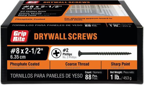 Grip-Rite 212CDWS1 #8 X 2-1/2 بوصة فيليبس بوغل رئيس خشن خيط حاد نقطة دريوال برغي، صندوق 1 رطل in Saudi Arabia