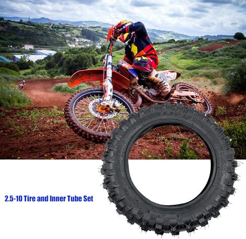 مجموعة إطارات للطرق الوعرة والأنابيب الداخلية مقاس 2.5-10 بوصة - معظم إطارات الدراجة الترابية 49cc و50cc و70cc مع حافة 10 بوصة تحل محل CRF50/XR50 وDRZ70/JR50 وPW50 وQG-210 MVX70 MVX110 (2.5- 10") in Kuwait