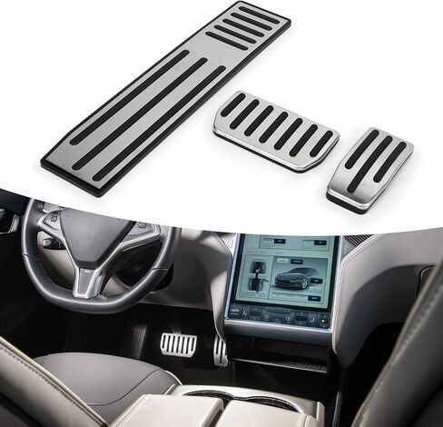 Automotive Interior 3Pcs Foot Pedal Set Accelerator Brake Footrest Pads Stainless Steel Rubber Antislip Replacement for Tesla Model S X in Saudi Arabia