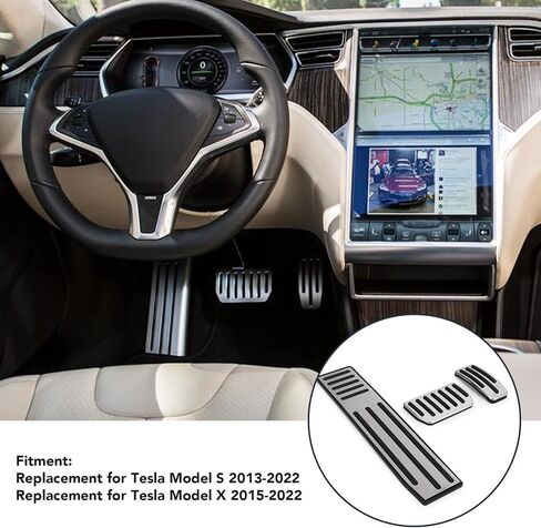 Automotive Interior 3Pcs Foot Pedal Set Accelerator Brake Footrest Pads Stainless Steel Rubber Antislip Replacement for Tesla Model S X in Saudi Arabia