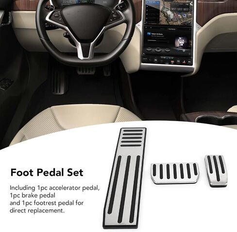 Automotive Interior 3Pcs Foot Pedal Set Accelerator Brake Footrest Pads Stainless Steel Rubber Antislip Replacement for Tesla Model S X in Saudi Arabia