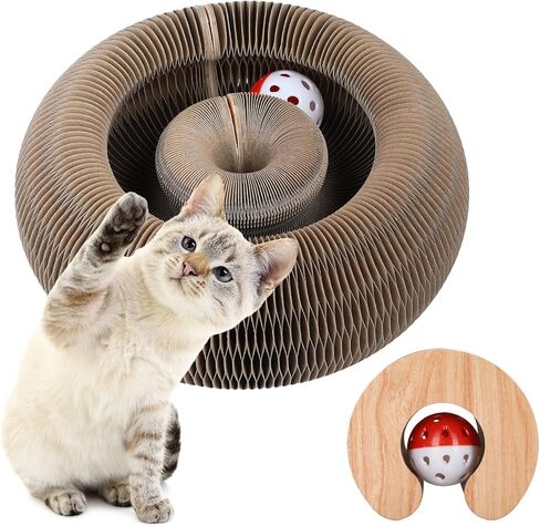 FluffyDream Magic Organ Cat Scratching Board, Interactive Scratch Pad with a Ball, Cat Scratcher for Grinding Claw, Recyclable and Durable, Furniture Protector, Retractable, Brown, Reversible in Kuwait