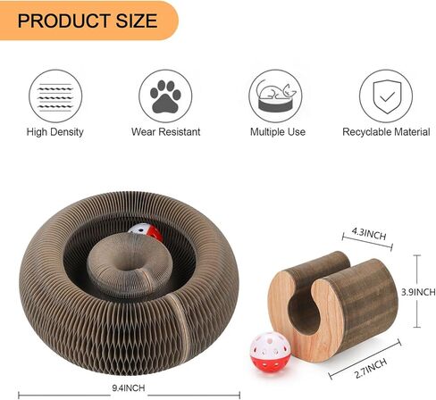 FluffyDream Magic Organ Cat Scratching Board, Interactive Scratch Pad with a Ball, Cat Scratcher for Grinding Claw, Recyclable and Durable, Furniture Protector, Retractable, Brown, Reversible in Kuwait