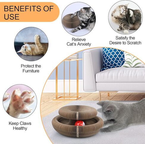 FluffyDream Magic Organ Cat Scratching Board, Interactive Scratch Pad with a Ball, Cat Scratcher for Grinding Claw, Recyclable and Durable, Furniture Protector, Retractable, Brown, Reversible in Kuwait