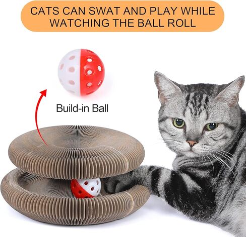 FluffyDream Magic Organ Cat Scratching Board, Interactive Scratch Pad with a Ball, Cat Scratcher for Grinding Claw, Recyclable and Durable, Furniture Protector, Retractable, Brown, Reversible in Kuwait