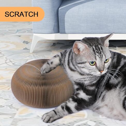 FluffyDream Magic Organ Cat Scratching Board, Interactive Scratch Pad with a Ball, Cat Scratcher for Grinding Claw, Recyclable and Durable, Furniture Protector, Retractable, Brown, Reversible in Kuwait