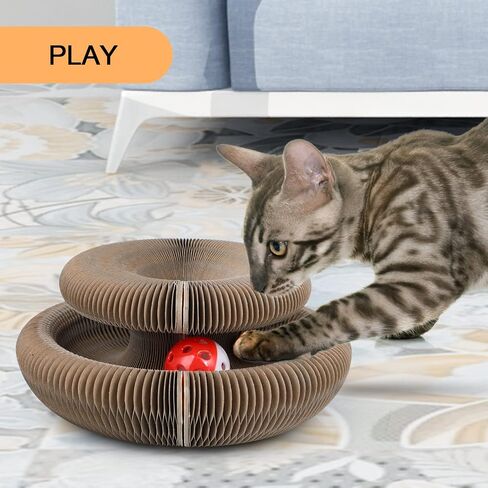 FluffyDream Magic Organ Cat Scratching Board, Interactive Scratch Pad with a Ball, Cat Scratcher for Grinding Claw, Recyclable and Durable, Furniture Protector, Retractable, Brown, Reversible in Saudi Arabia