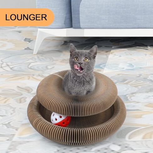 FluffyDream Magic Organ Cat Scratching Board, Interactive Scratch Pad with a Ball, Cat Scratcher for Grinding Claw, Recyclable and Durable, Furniture Protector, Retractable, Brown, Reversible in Kuwait