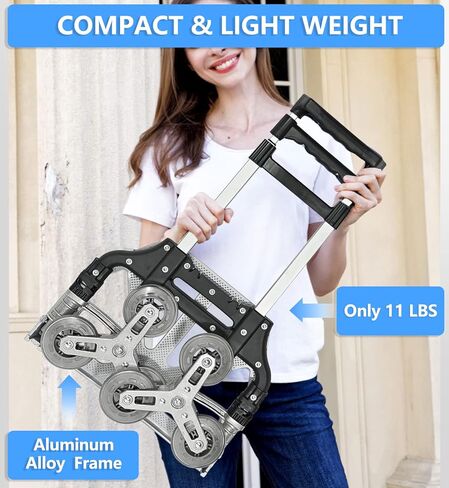 عربة تسلق السلالم، عربة دوللي لشاحنة يدوية قابلة للطي، عربة بقالة على عجلات مع مقبض تلسكوبي وحقيبة مقاومة للماء قابلة للفصل، عربة تسوق بسعة تحميل 180 رطل، باللون الأسود in Kuwait