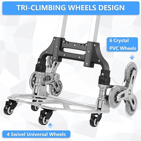 عربة تسلق السلالم، عربة دوللي لشاحنة يدوية قابلة للطي، عربة بقالة على عجلات مع مقبض تلسكوبي وحقيبة مقاومة للماء قابلة للفصل، عربة تسوق بسعة تحميل 180 رطل، باللون الأسود in Kuwait