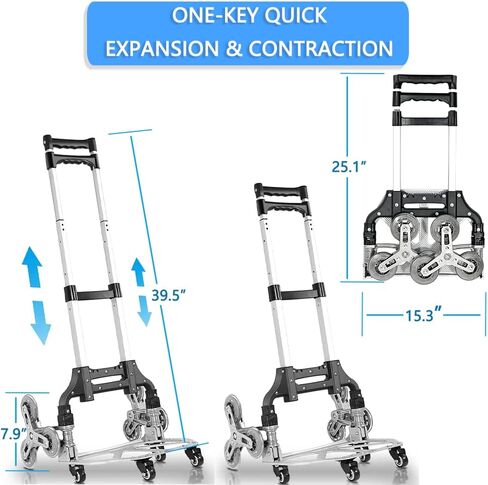 عربة تسلق السلالم، عربة دوللي لشاحنة يدوية قابلة للطي، عربة بقالة على عجلات مع مقبض تلسكوبي وحقيبة مقاومة للماء قابلة للفصل، عربة تسوق بسعة تحميل 180 رطل، باللون الأسود in Kuwait