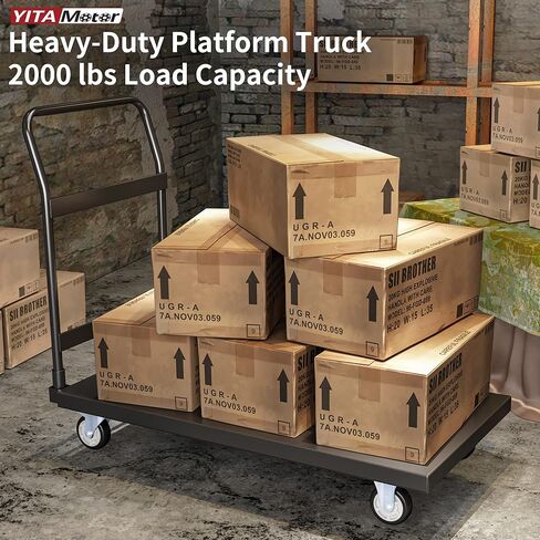 YITAMOTOR Platform Truck Push Dolly, 2000lb Capacity Push Cart Heavy Duty Rolling Flatbed Cart, Large Portable Dolly with 4 Swivel Wheels for Loading(2 Wheels with Brake)(47" L x 24" W) in Saudi Arabia