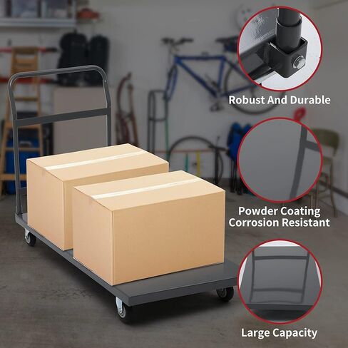 YITAMOTOR Platform Truck Push Dolly, 2000lb Capacity Push Cart Heavy Duty Rolling Flatbed Cart, Large Portable Dolly with 4 Swivel Wheels for Loading(2 Wheels with Brake)(47" L x 24" W) in Saudi Arabia