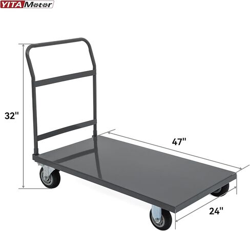 YITAMOTOR Platform Truck Push Dolly, 2000lb Capacity Push Cart Heavy Duty Rolling Flatbed Cart, Large Portable Dolly with 4 Swivel Wheels for Loading(2 Wheels with Brake)(47" L x 24" W) in Saudi Arabia