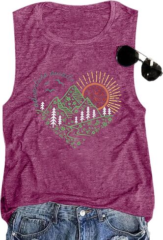 LUKYCILD Adventure Awaits Tanks Top Women Hiking Mountain Outdoors Vest Wanderlust Explore More Tee Camping Athletic Shirts in Saudi Arabia