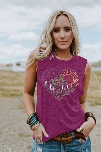 LUKYCILD Adventure Awaits Tanks Top Women Hiking Mountain Outdoors Vest Wanderlust Explore More Tee Camping Athletic Shirts in Saudi Arabia