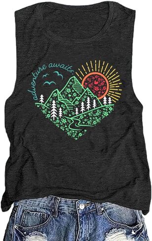 LUKYCILD Adventure Awaits Tanks Top Women Hiking Mountain Outdoors Vest Wanderlust Explore More Tee Camping Athletic Shirts in Saudi Arabia