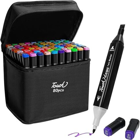 أقلام تحديد بفرشاة مزدوجة مكونة من 80 لونًا، مجموعة أقلام تحديد للتلوين للأطفال والكبار، مجموعة أقلام تحديد للفنانين لأقلام الرسم، فرشاة أقلام تحديد بطاقات الرسم الفنية للفنانين in Kuwait
