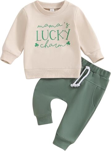Newborn Baby Boy St Patricks Day Outfit Clover Letter Sweatshirt Long Sleeve T-Shirt Pants Set Toddler Fall Clothes in Saudi Arabia