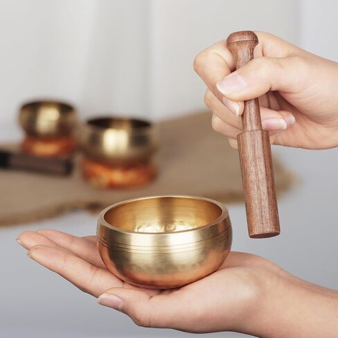 وعاء الغناء التبتي، 100% مطروق يدويًا للتأمل واليوجا شقرا للاسترخاء والعلاج الصوتي هدية للنساء وعاء مصنوع يدويًا في نيبال للشفاء واليقظة (3.15 بوصة) in Kuwait