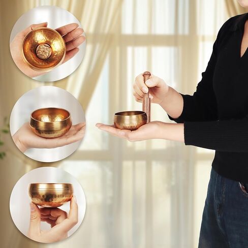 وعاء الغناء التبتي، 100% مطروق يدويًا للتأمل واليوجا شقرا للاسترخاء والعلاج الصوتي هدية للنساء وعاء مصنوع يدويًا في نيبال للشفاء واليقظة (3.15 بوصة) in Kuwait