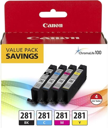 حزمة قيمة لخزان حبر Canon CLI-281 BKCMY بأربعة ألوان (2091C005) + خزان حبر أسود صبغي PGI-280 XL من Canon (2021C001) in Kuwait